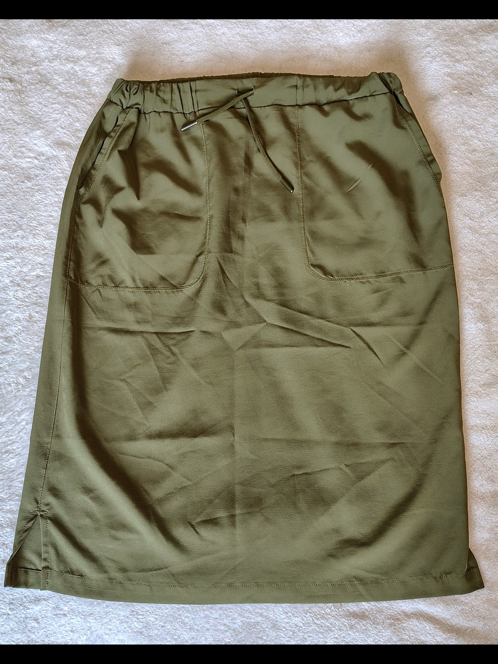 DownEast Olive Green Drawstring Pencil Skirt with Front Pockets